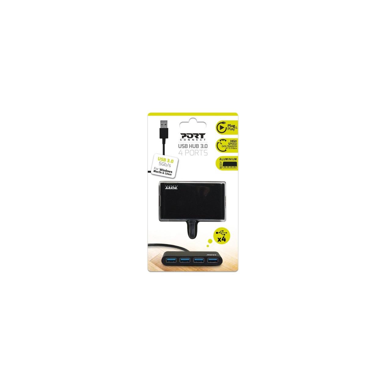 Port Designs 900121 interface hub USB 3.2 Gen 1 (3.1 Gen 1) Type-A 5000 Mbit/s Zwart 