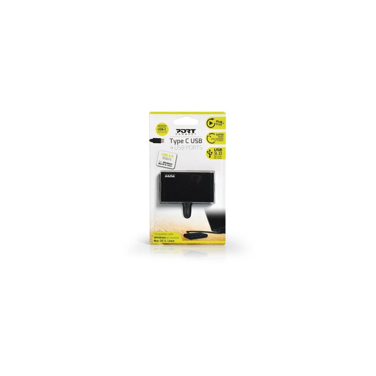 Port Designs 900123 interface hub USB 3.2 Gen 1 (3.1 Gen 1) Type-C 5000 Mbit/s Zwart 