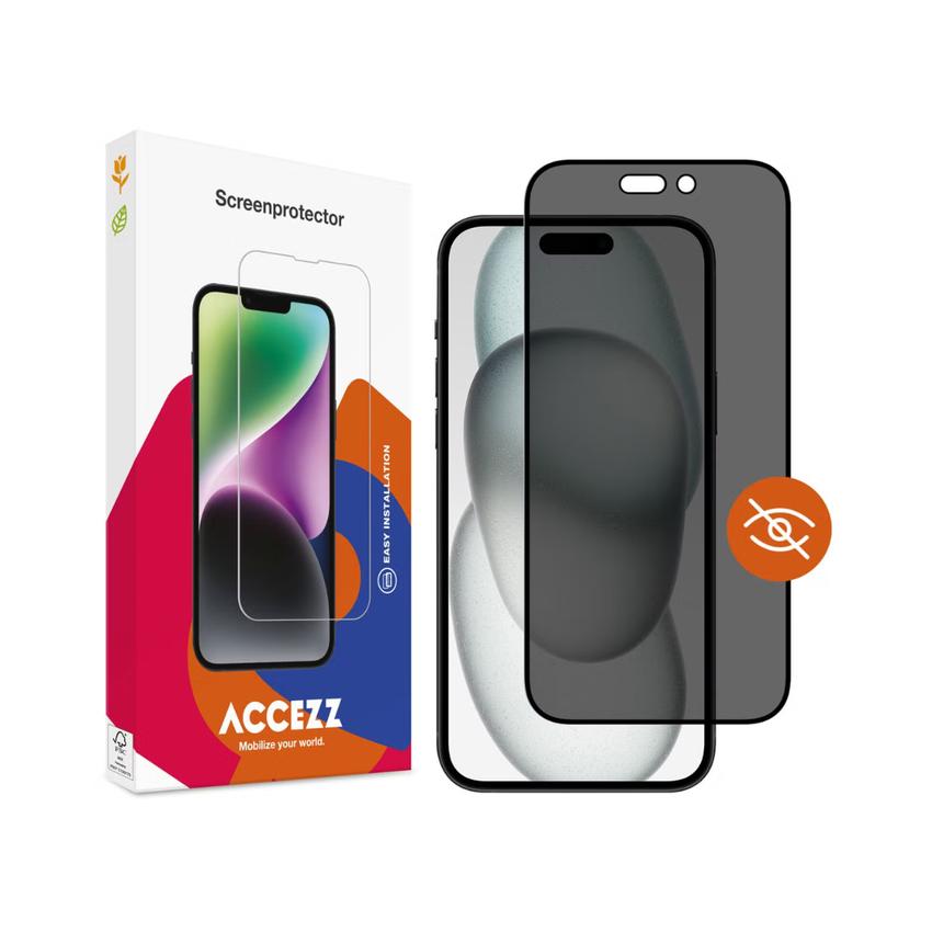 Accezz Tempered Glass Privacy Screen Protector for the Apple iPhone 14 Pro / 15 / 16