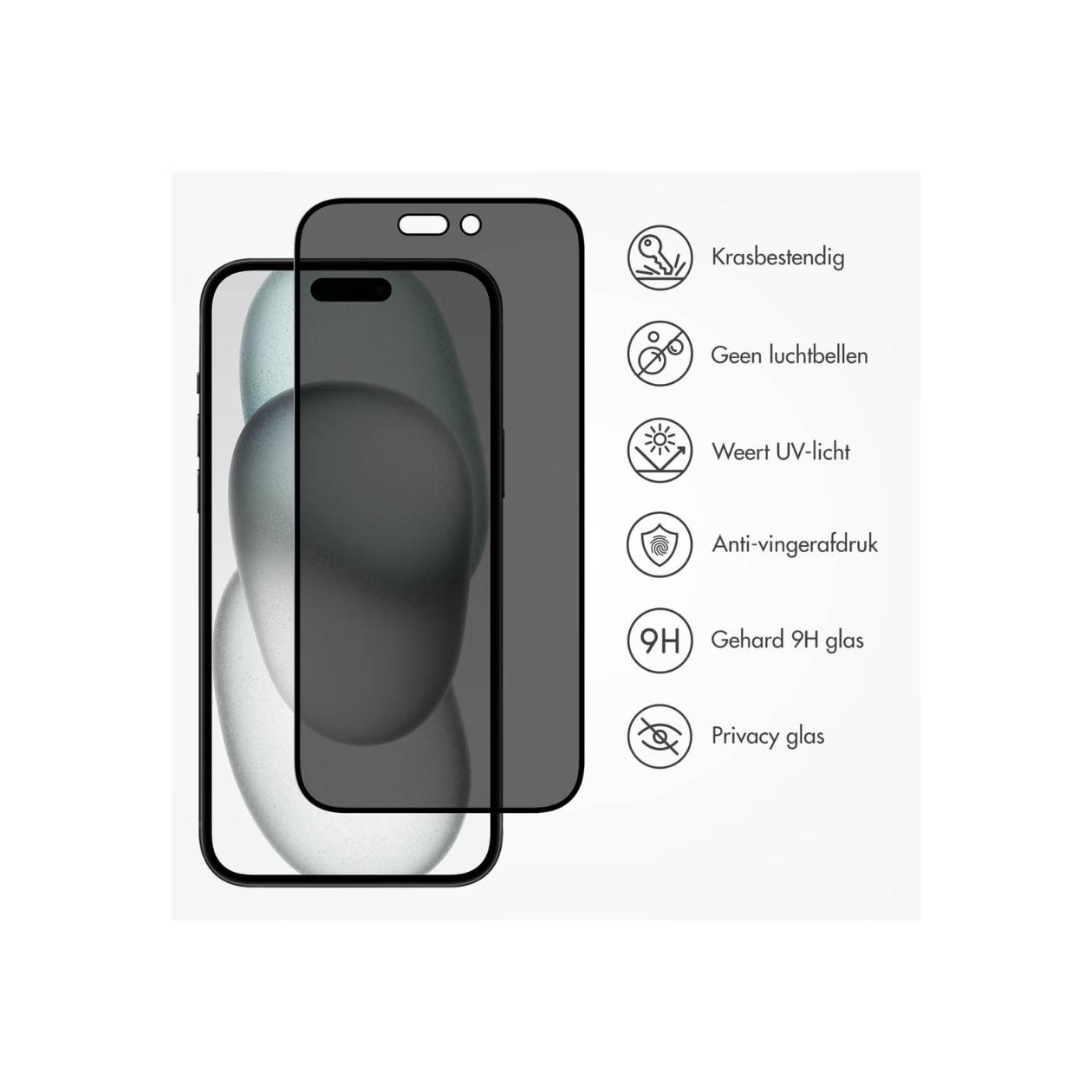 Accezz Gehard Glas Privacy Screenprotector voor de Apple iPhone 14 Pro / 15 / 16 
