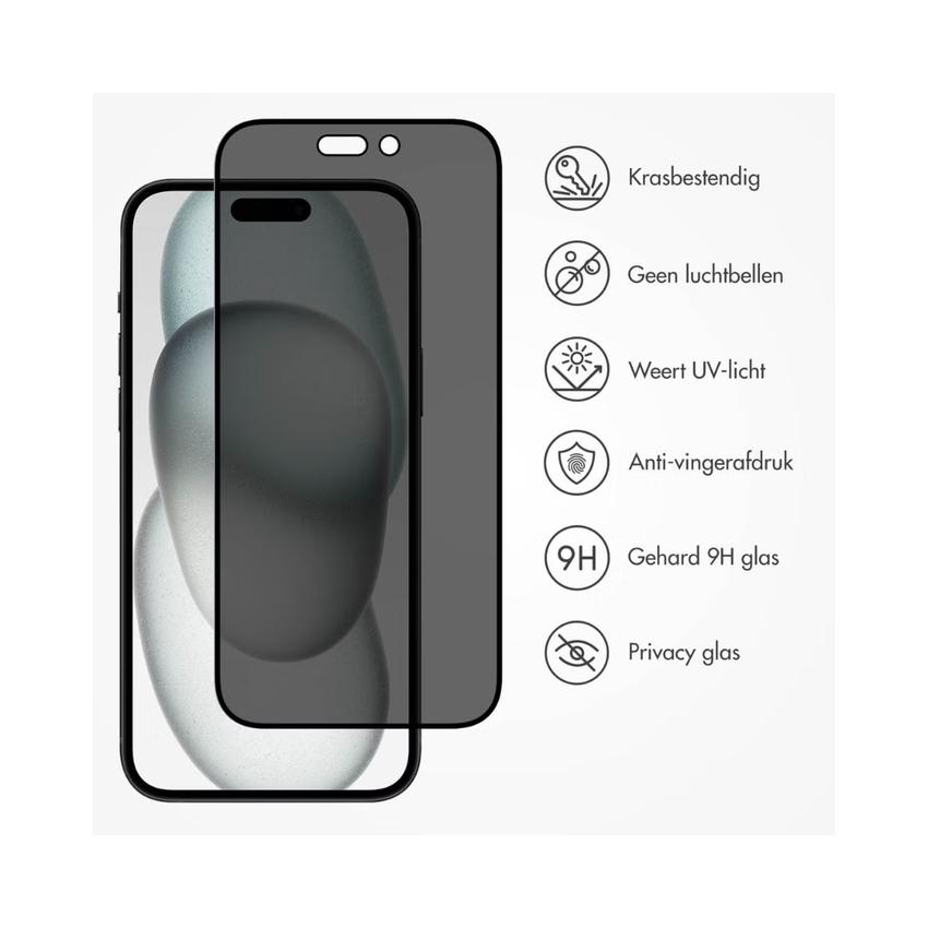 Accezz Gehard Glas Privacy Screenprotector voor de Apple iPhone 14 Pro / 15 / 16 