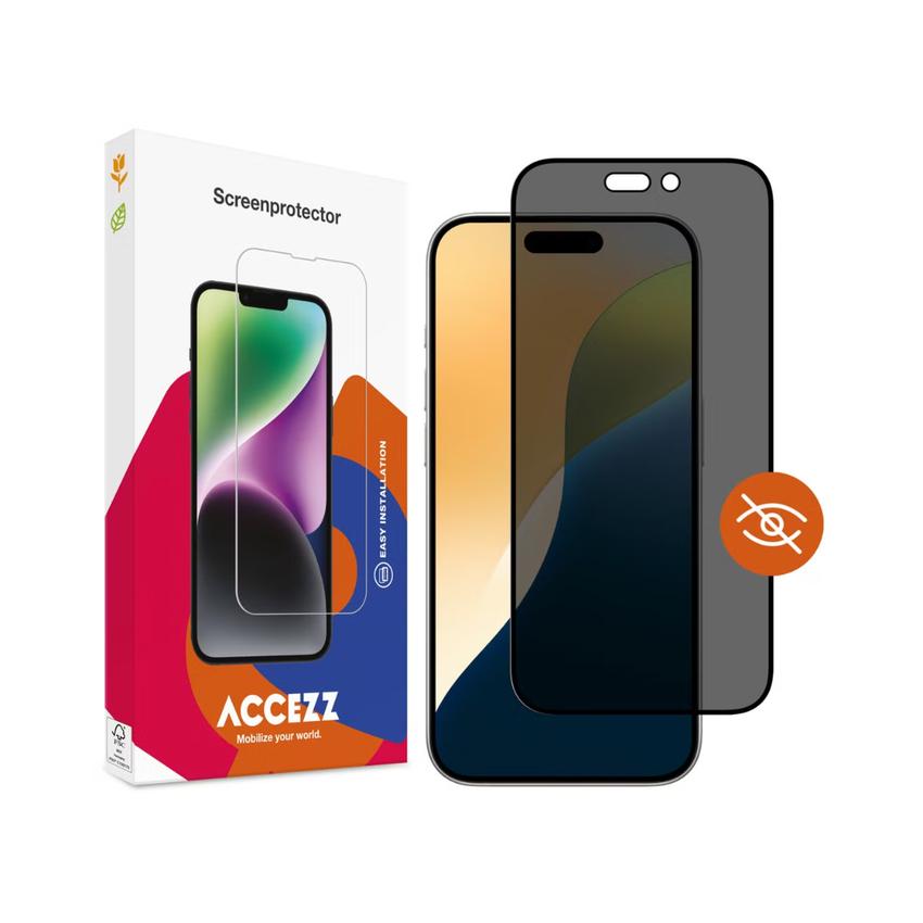 Accezz Tempered Glass Privacy Screen Protector for the Apple iPhone 17 / 17 Pro / 16 Pro