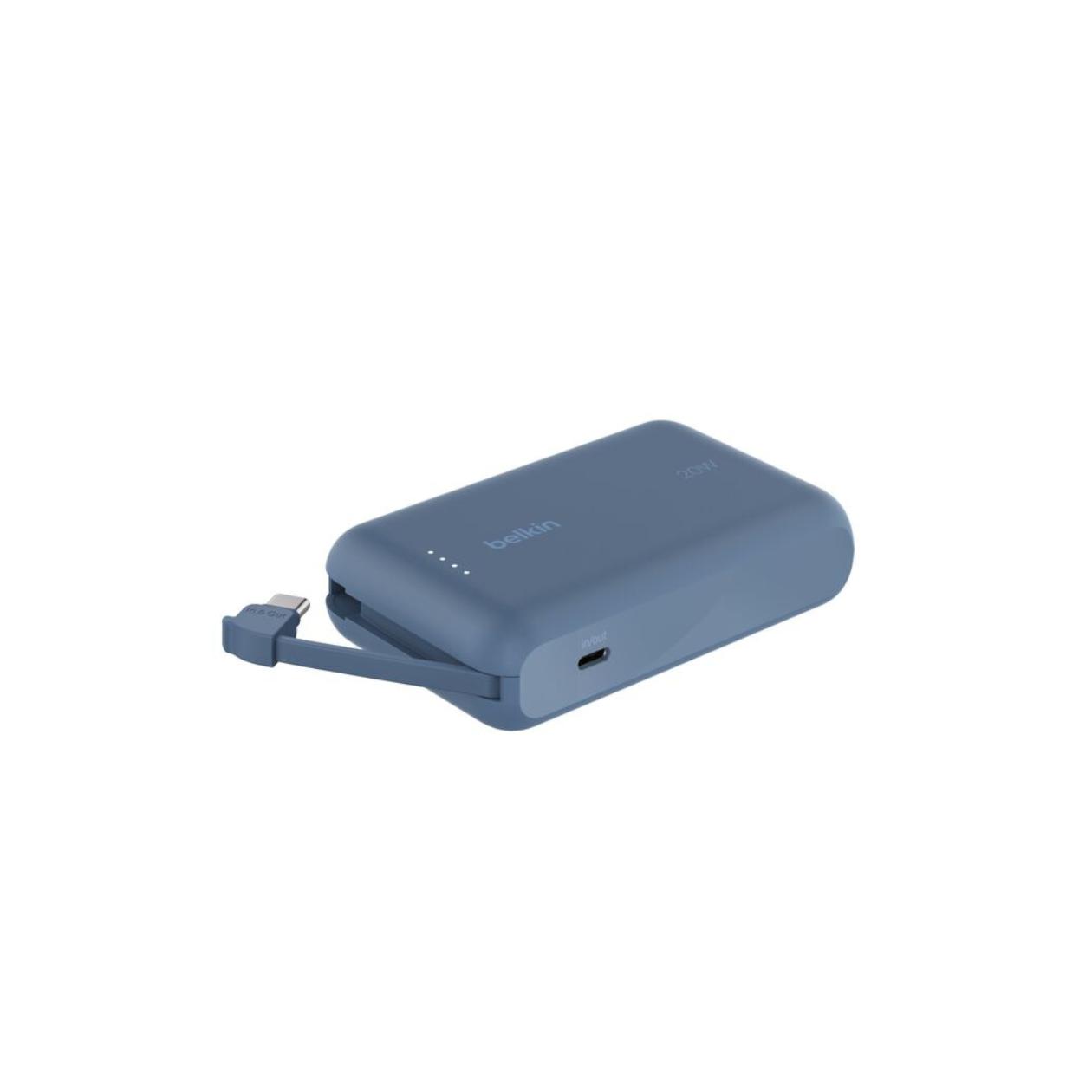 10k PD20w Integrated USB-C Cable Power Bank, Blue