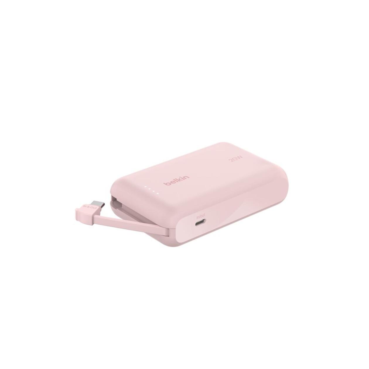 10k PD20w Integrated USB-C Cable Power Bank, Pink