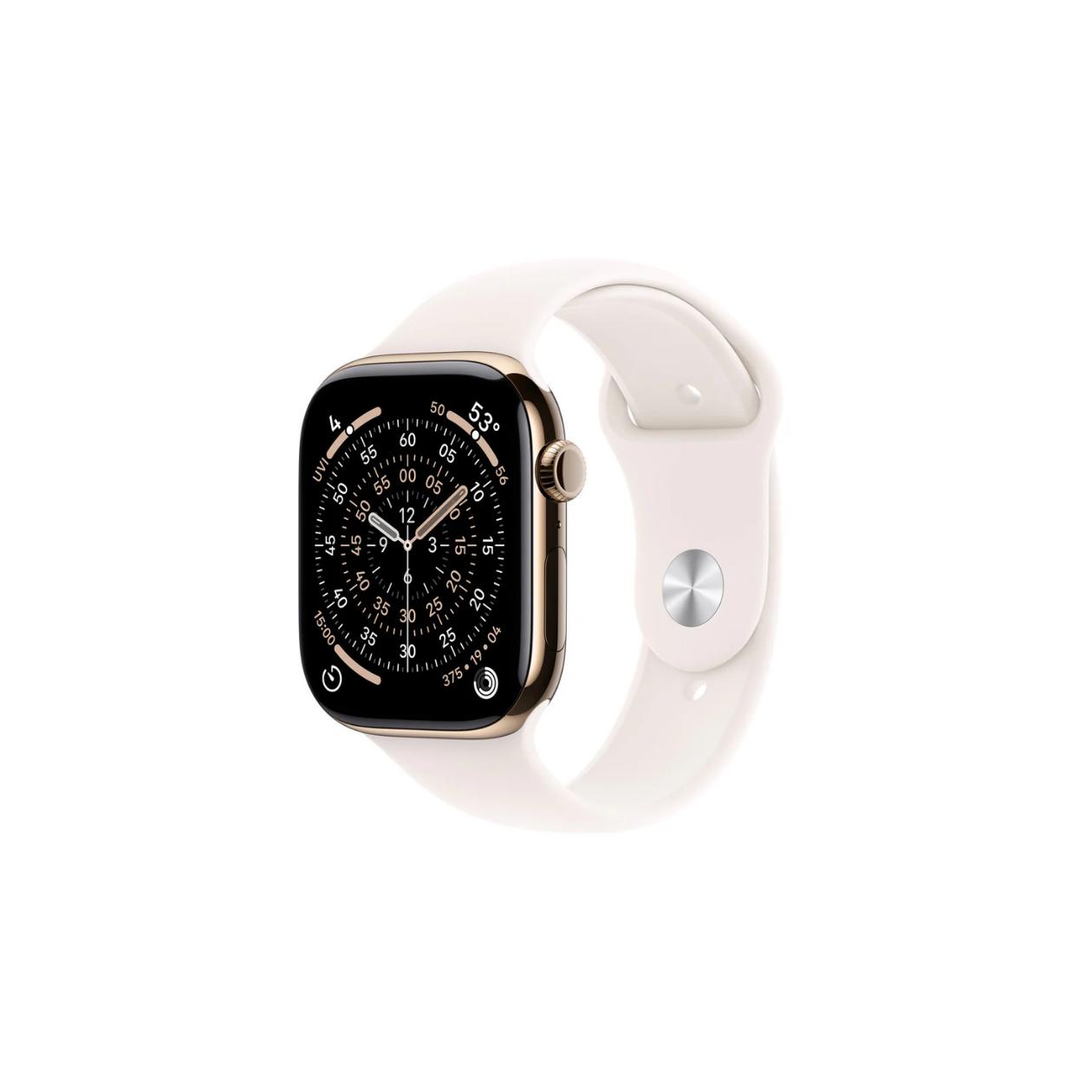 Apple Watch Series 11 GPS + Cellular 46mm Gold Titanium Case with Light Blush Sport Band - S/M