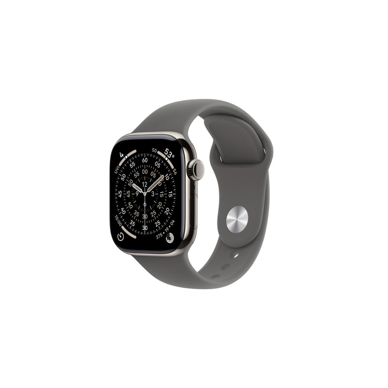 Apple Watch Series 11 GPS + Cellular 42mm Natural Titanium Case with Stone Grey Sport Band - S/M
