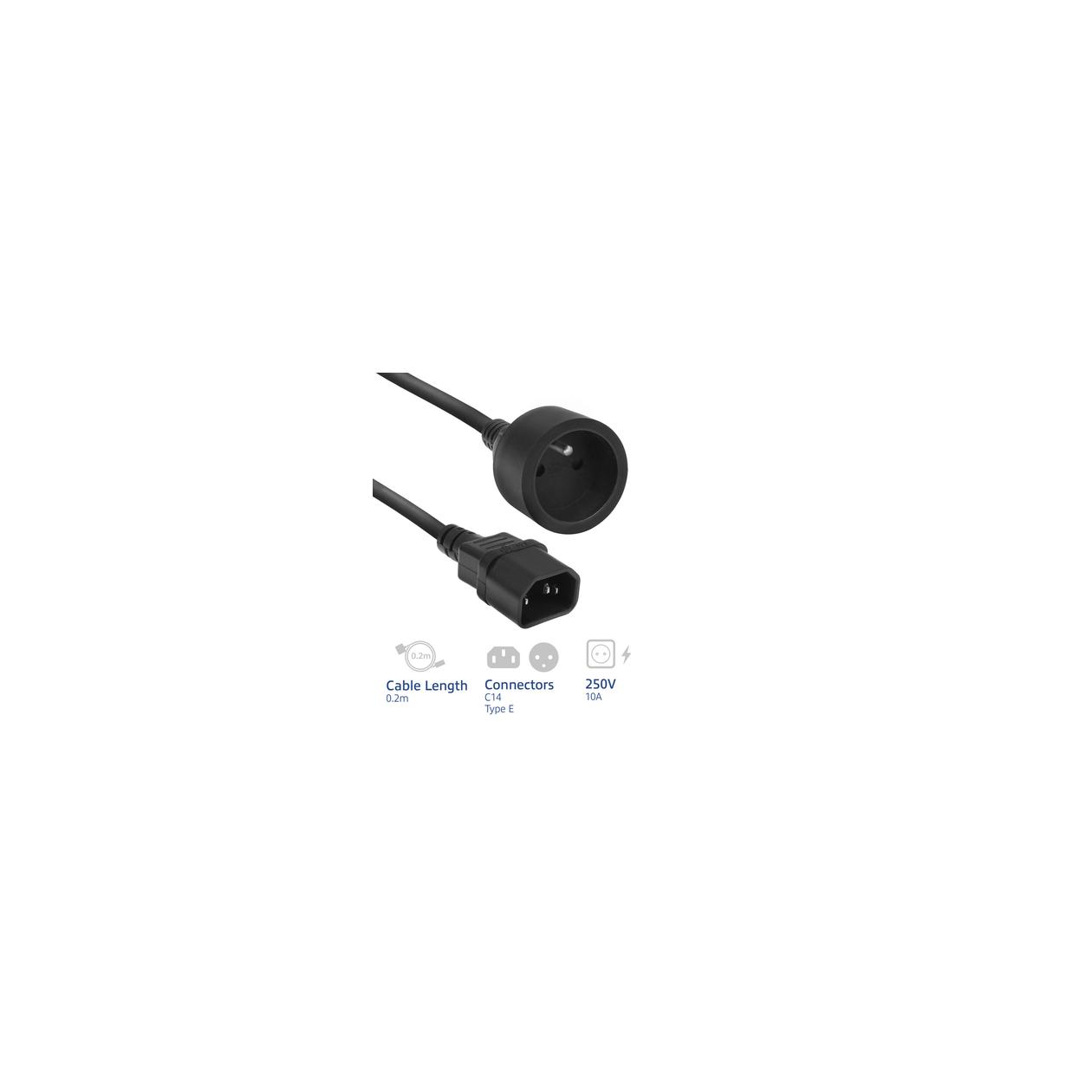 POWERCORD C14-TYPE E FEM 0.20M. 1 stk