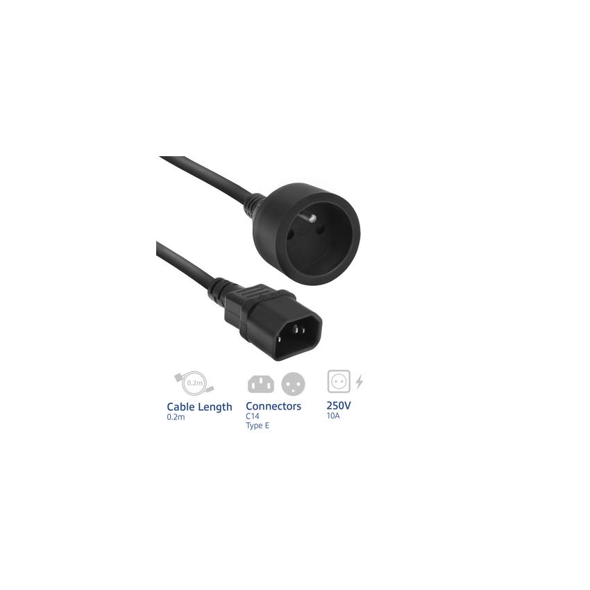 POWERCORD C14-TYPE E FEM 0.20M. 1 stk