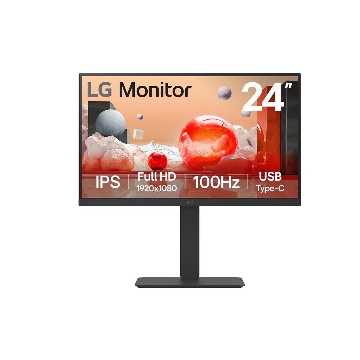 LG 24BA750-B - LED monitor - USB - 24\" (23.8\" viewable) - 1920 x 1080 Full HD (1080p) @ 100 Hz - IPS - 250 cd/m² - 1300:1 - 5 ms - HDMI, DisplayPort, USB-C - speakers - black
