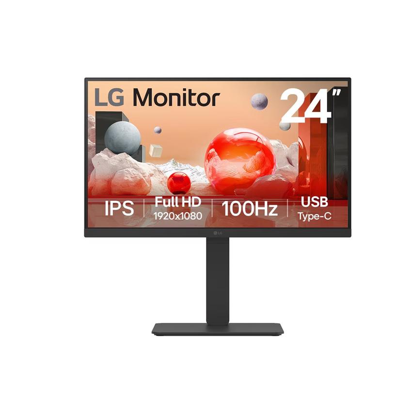 LG 24BA750-B - LED monitor - USB - 24\" (23.8\" viewable) - 1920 x 1080 Full HD (1080p) @ 100 Hz - IPS - 250 cd/m² - 1300:1 - 5 ms - HDMI, DisplayPort, USB-C - speakers - black