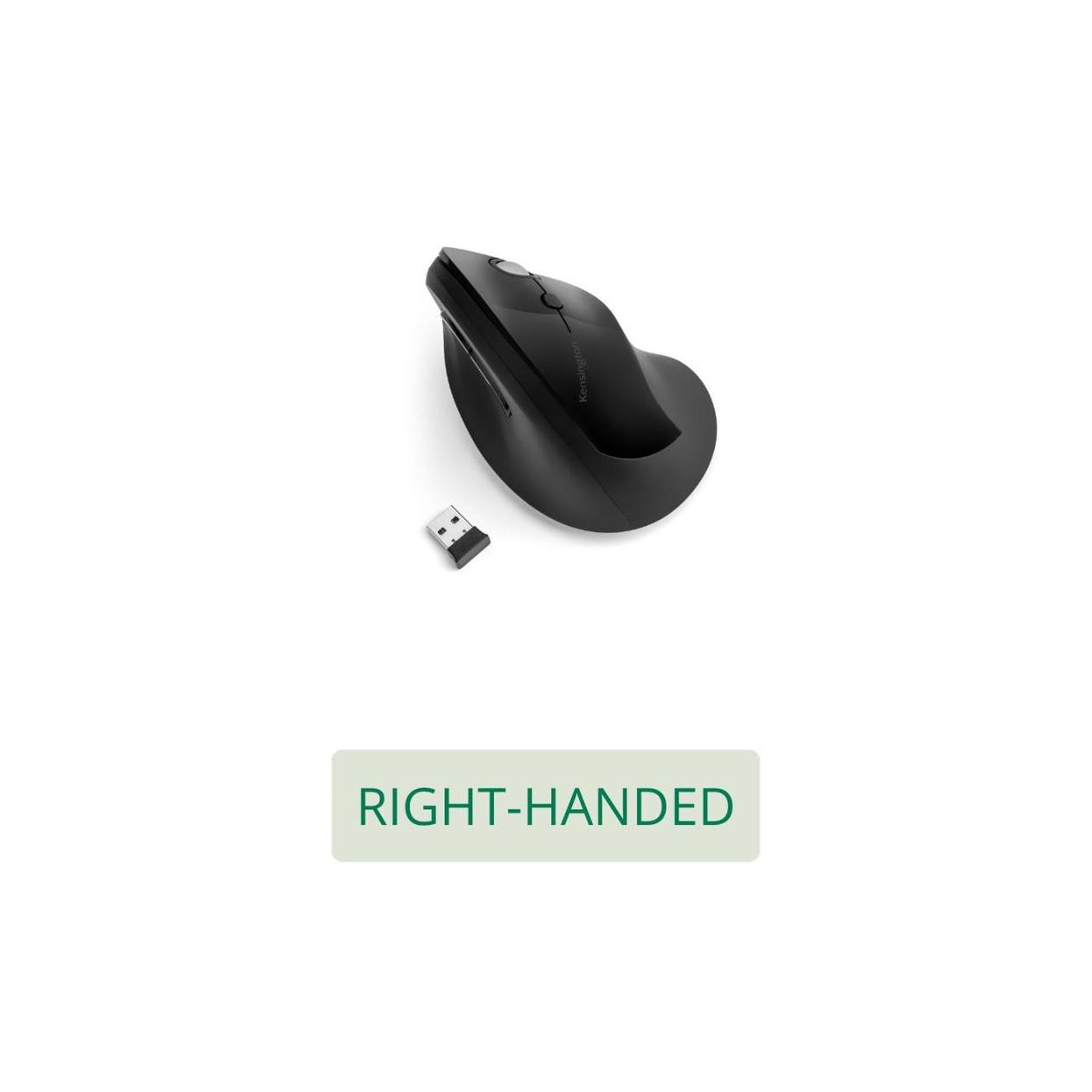 Kensington Pro Fit Ergo Vertical Wireless Mouse - Vertical mouse - ergonomic - right-handed - 6 buttons - wireless - 2.4 GHz - USB wireless receiver - black