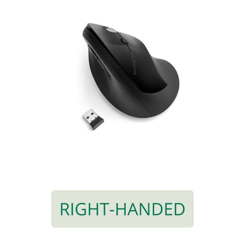 Kensington Pro Fit Ergo Vertical Wireless Mouse - Vertical mouse - ergonomic - right-handed - 6 buttons - wireless - 2.4 GHz - USB wireless receiver - black